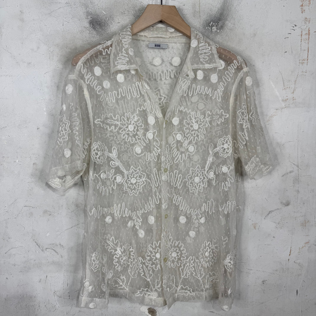 Bode Sheer Stitched Squiggly Shirt