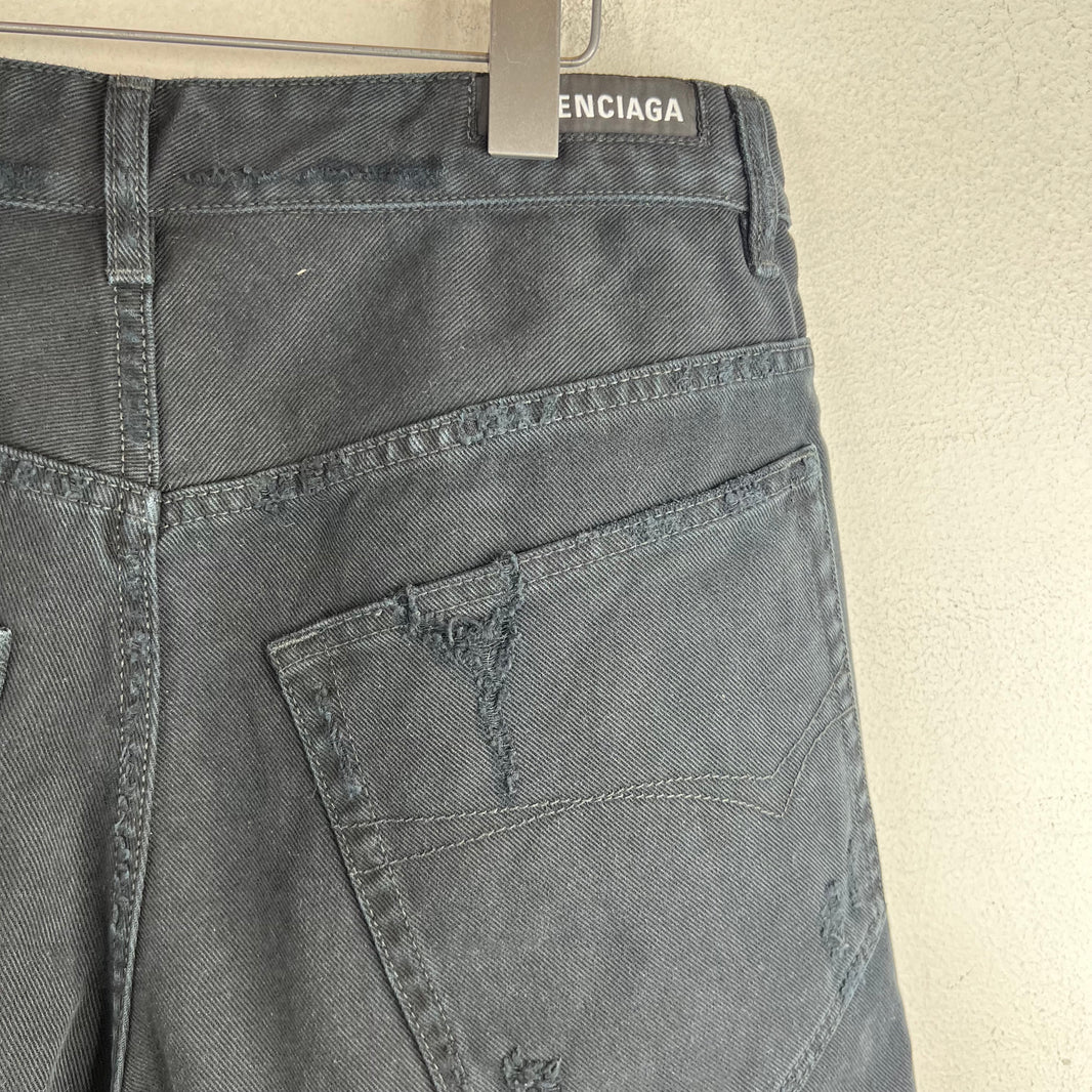 Balenciaga Distressed Long Denim Shorts