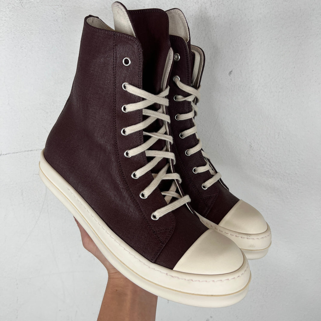 DRKSHDW Burgundy Waxed Ramone High Sneakers