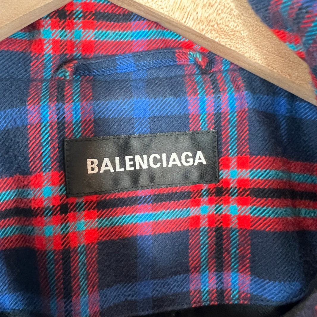 Balenciaga Plaid Puffer Zip Up Jacket