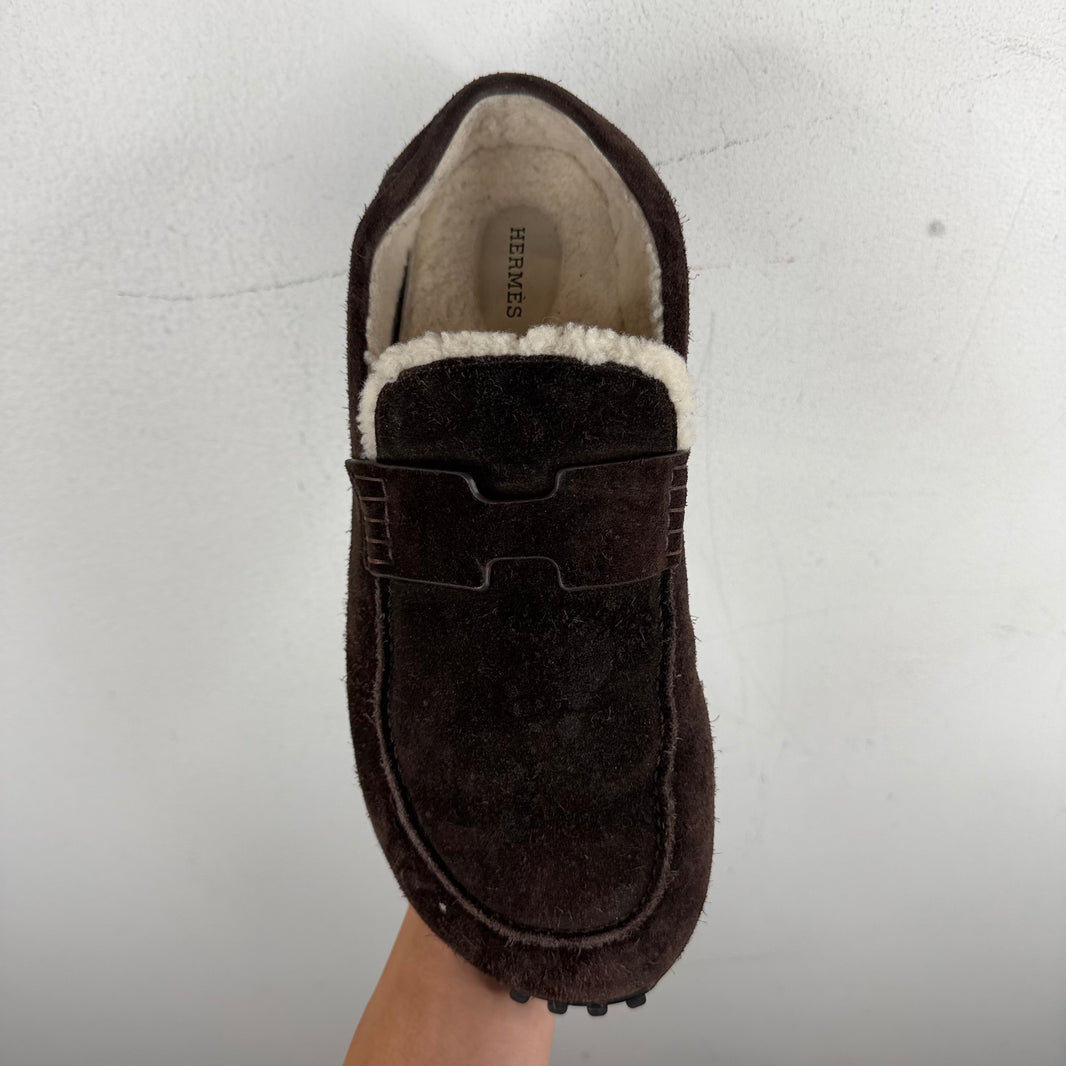 Hermes Shearling Lined Lazy Loafers