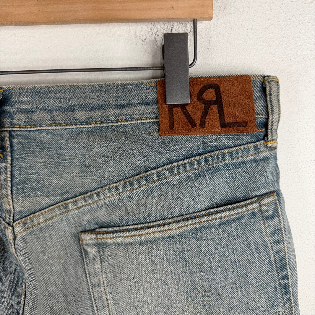 RRL Light Blue Wash Repaired Jeans