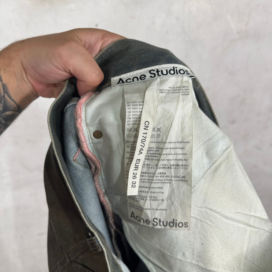 Acne Studios Olive Waxed Wide Leg Jeans