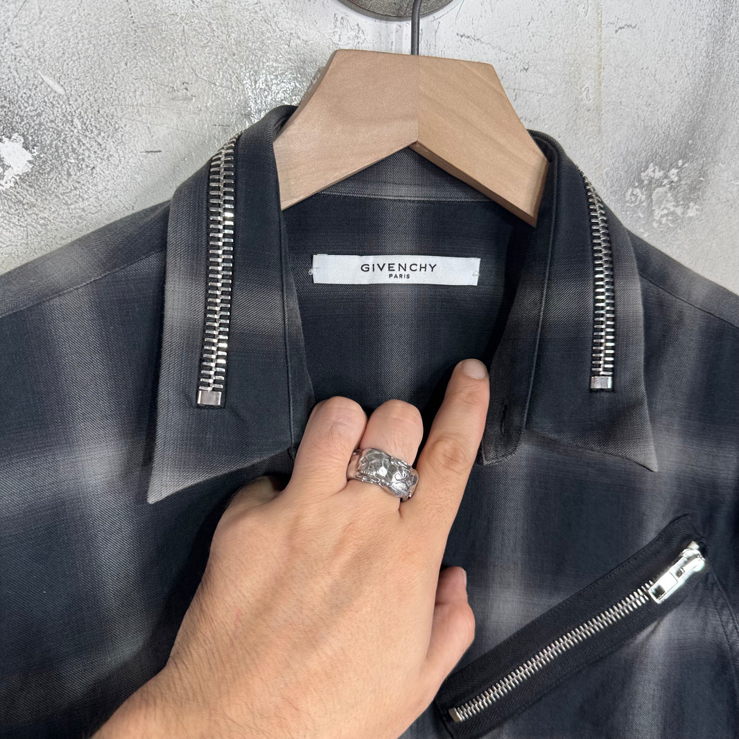 Givenchy Zippered Collar Shadow Plaid Shirt