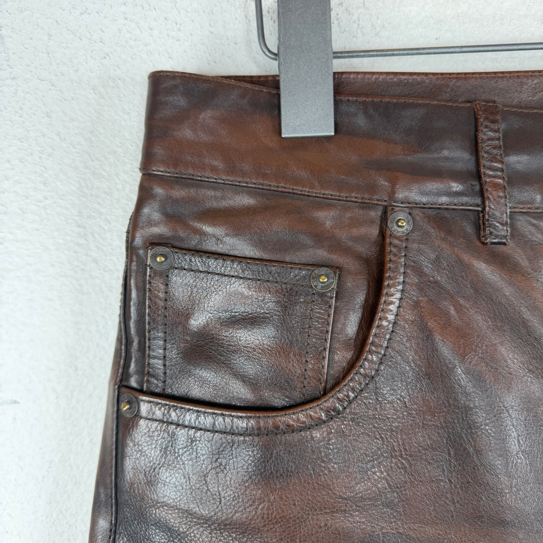 Balenciaga Brown Calf Leather Pants