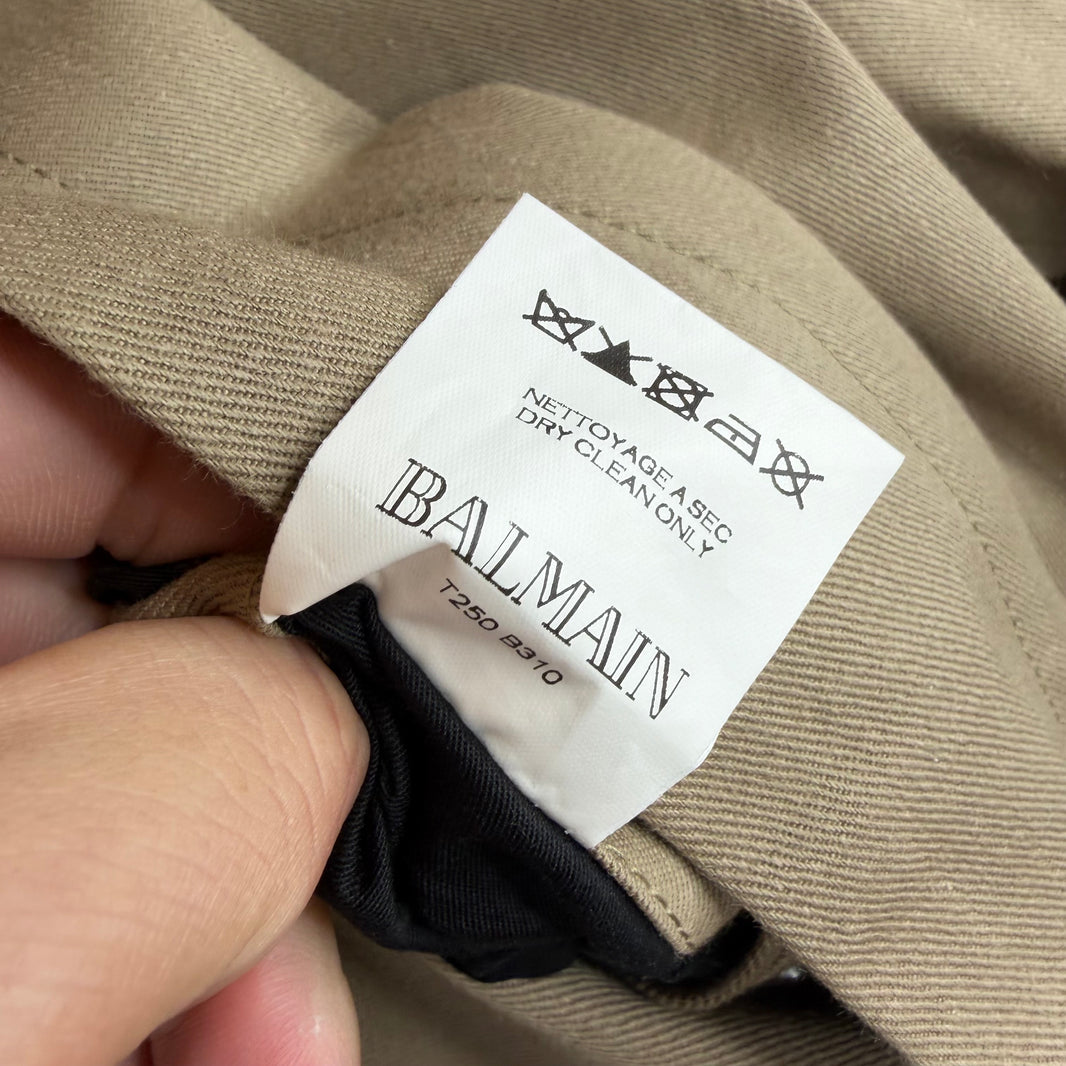 Balmain Belted Epaulet Beige Coat