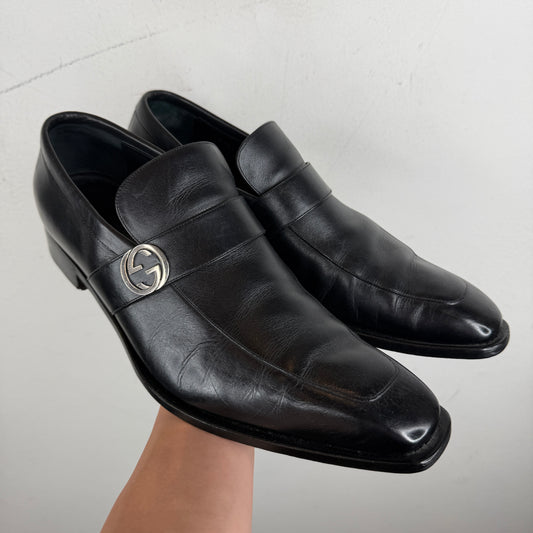Gucci Black GG Metal Logo Loafers