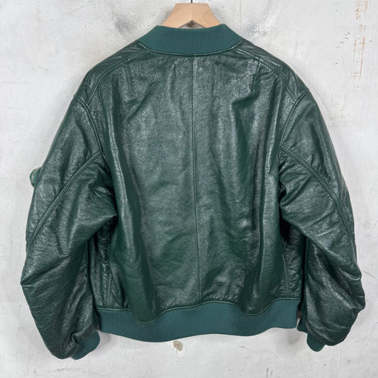 Prada Green Leather Raf Bomber Jacket