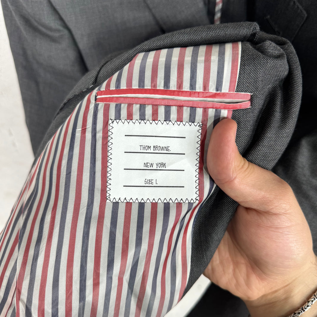 Thom Browne Dark Grey Striped Partial Lined Blazer
