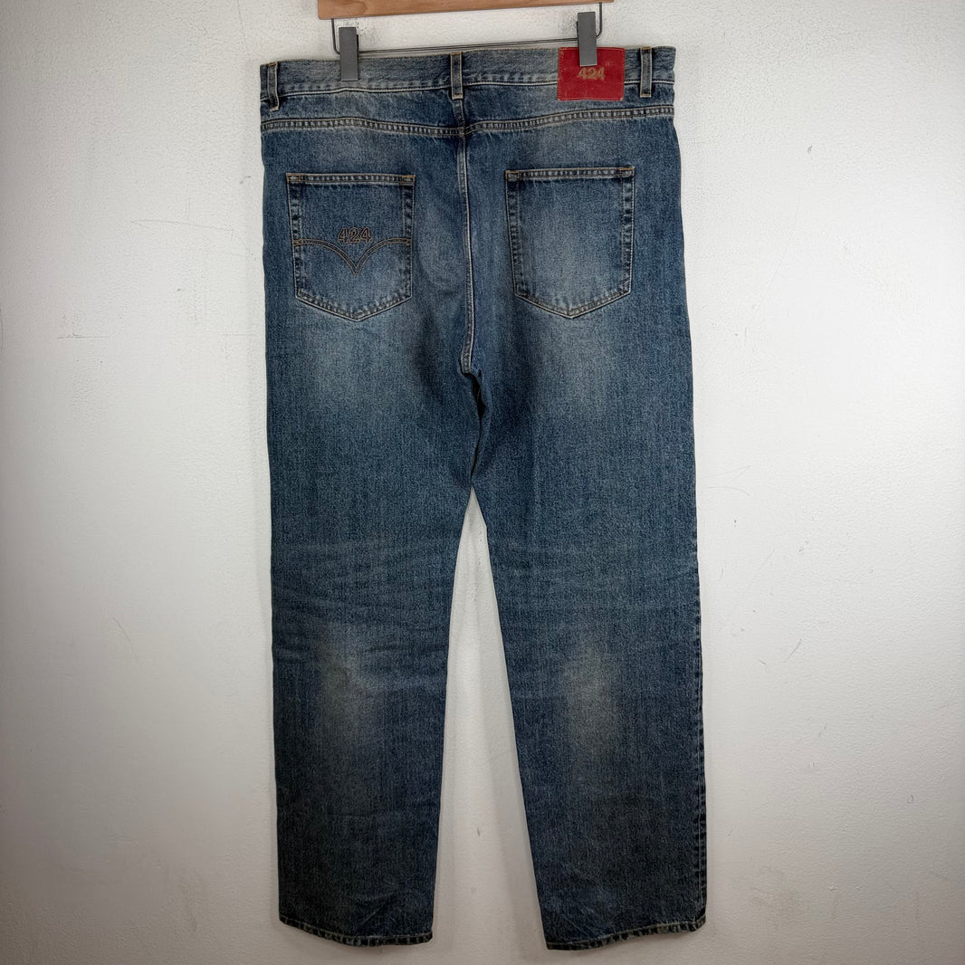 424 Washed Blue 5 Pocket Straight Jeans