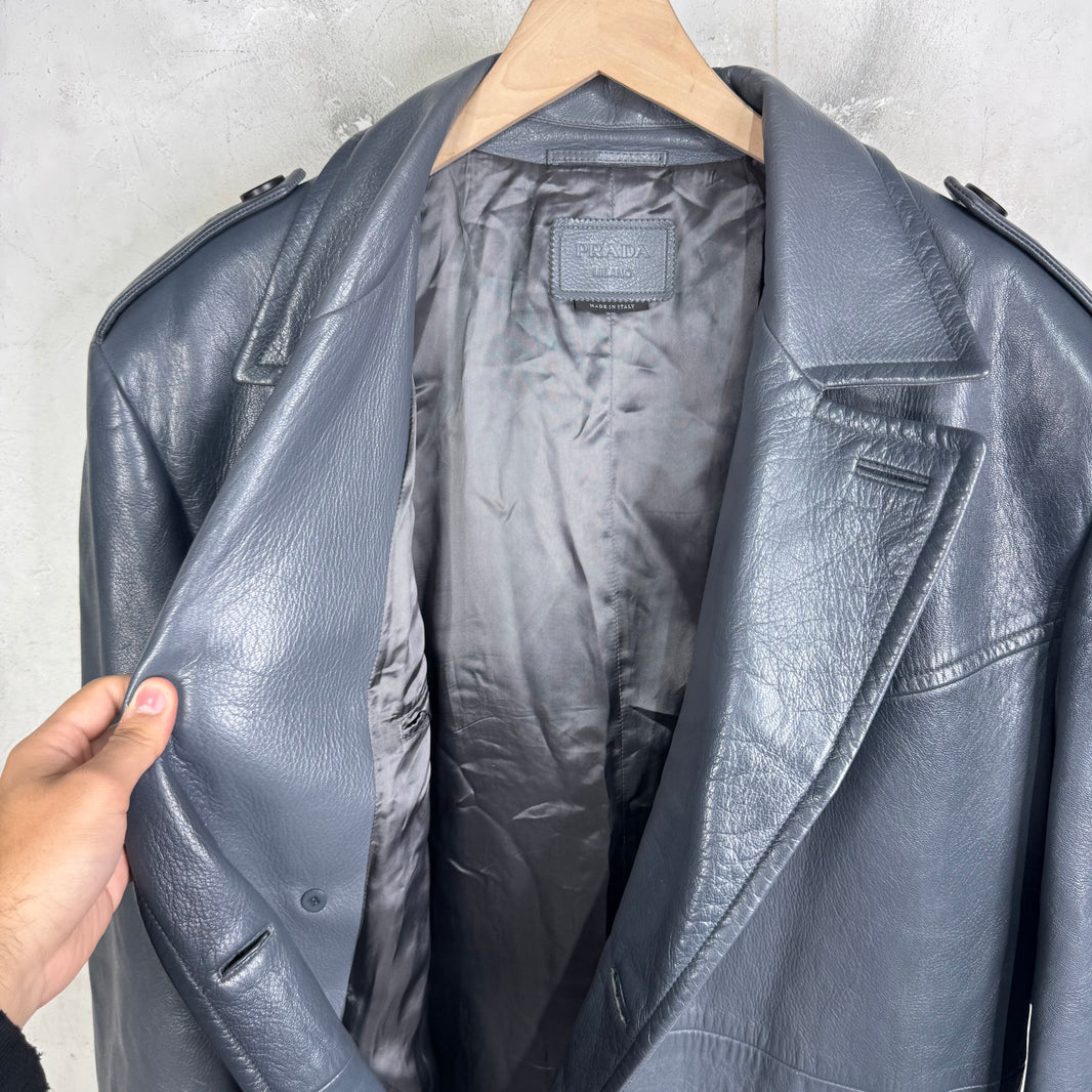 Prada Raf Leather Long Duster Coat