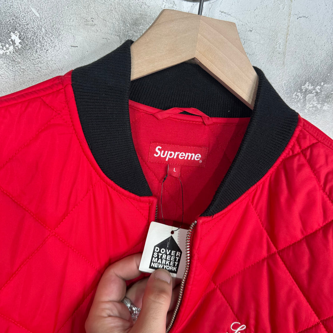 Supreme Red Sequin Patch Quilted Bomber