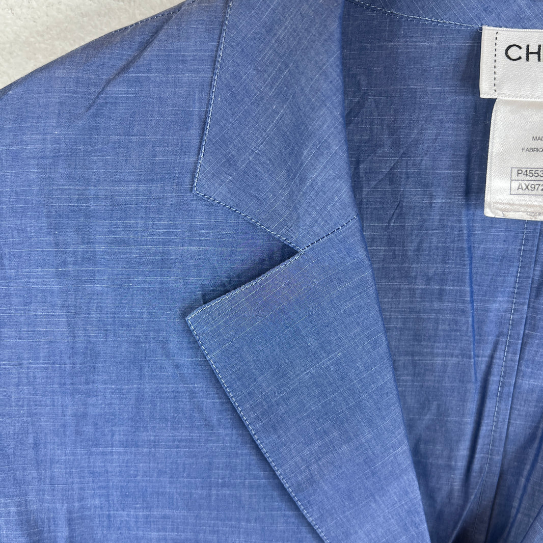 Chanel Blue Button Up Thin Blazer Jacket