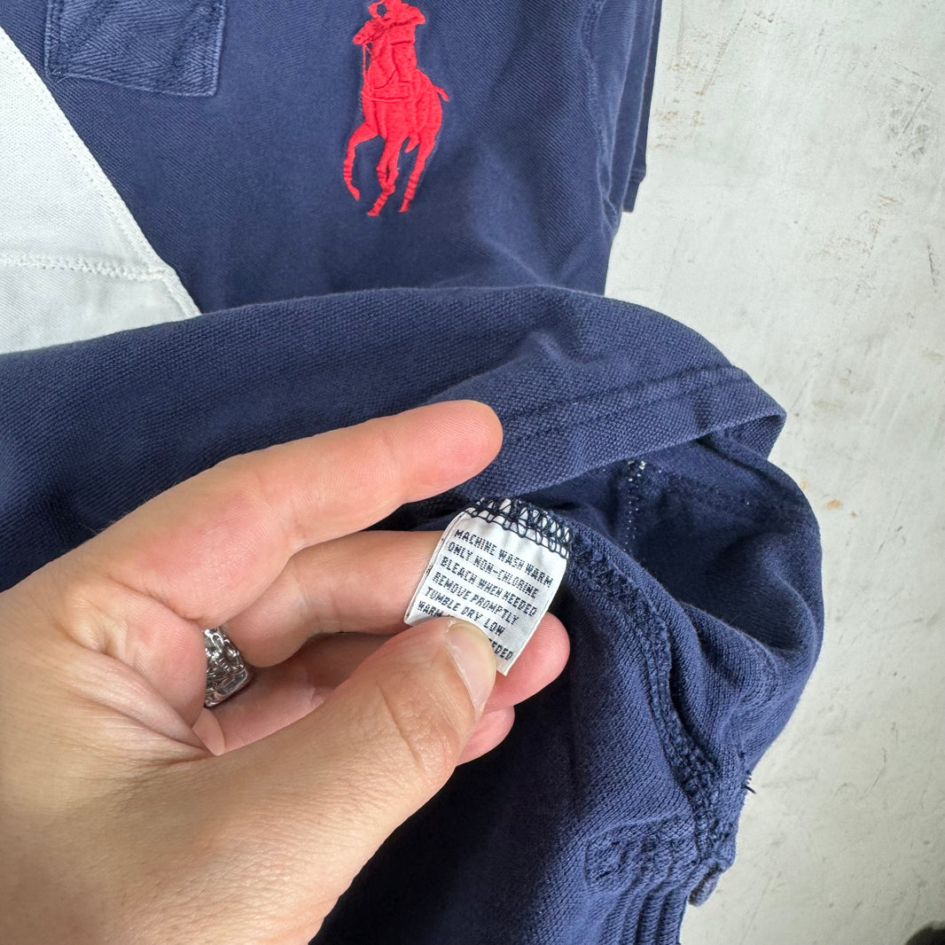 Ralph Lauren Navy Red Big Pony Diagnal Stripe Polo