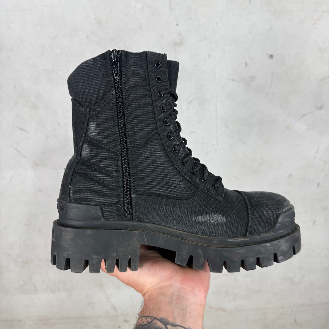 Balenciaga Distressed Canvas Strike Boots