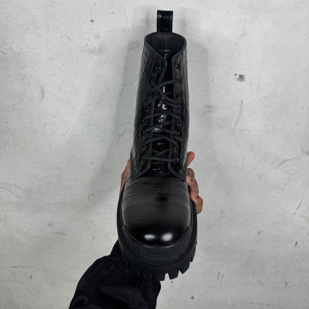 Balenciaga Leather Croc Strike Boots