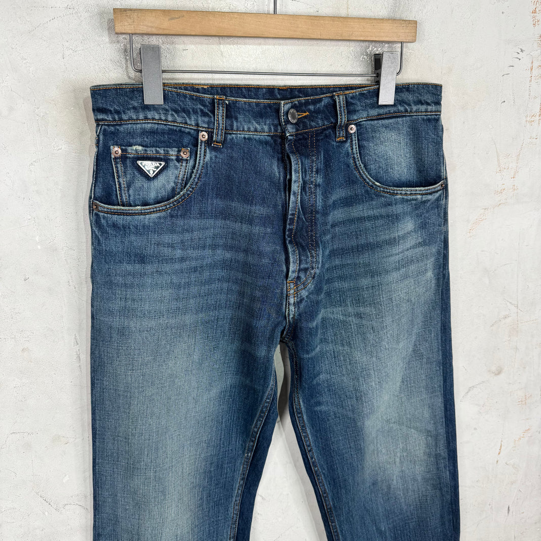 Prada Medium Wash Plaqued Jeans