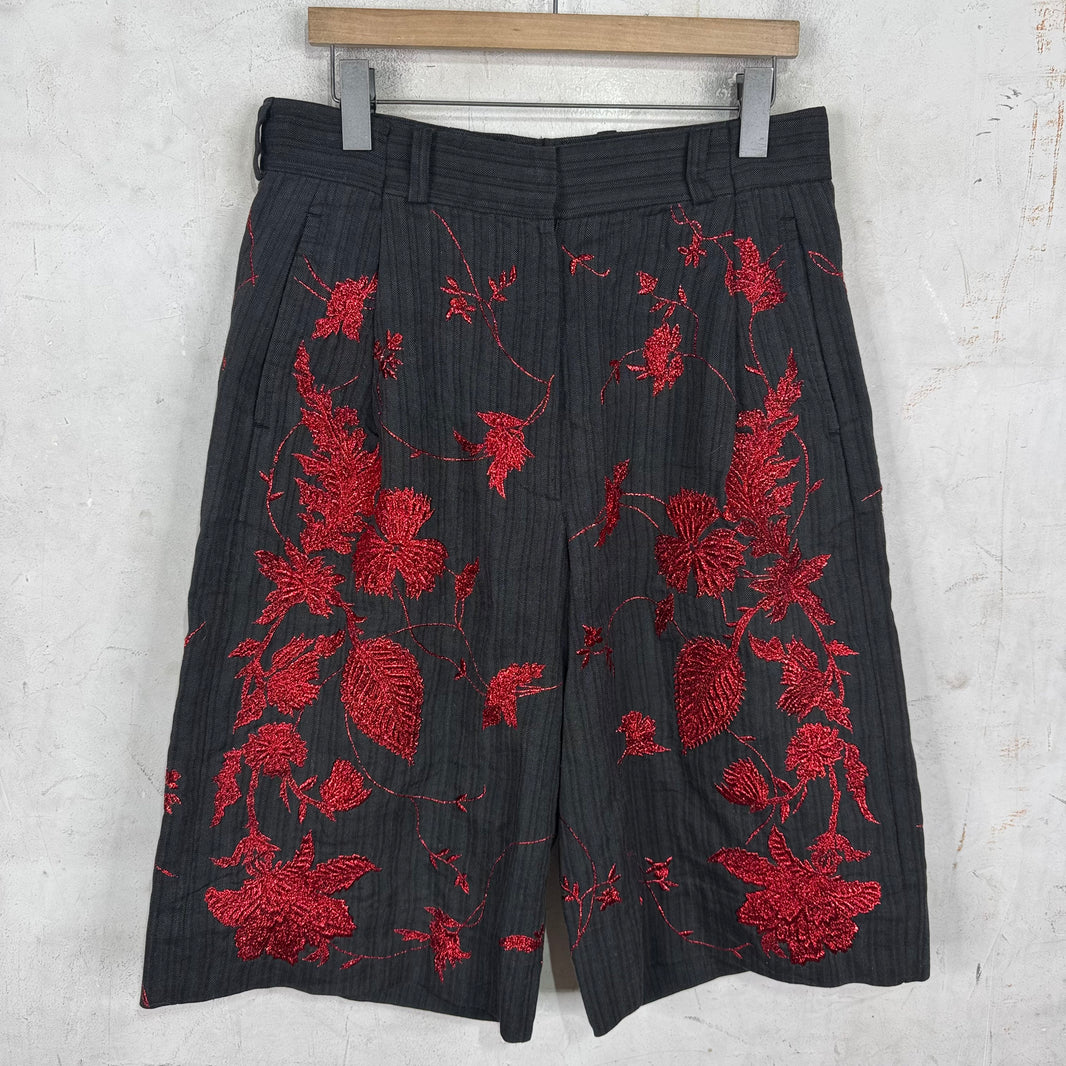 Dries Van Noten Metallic Floral Pleated Loose Shorts