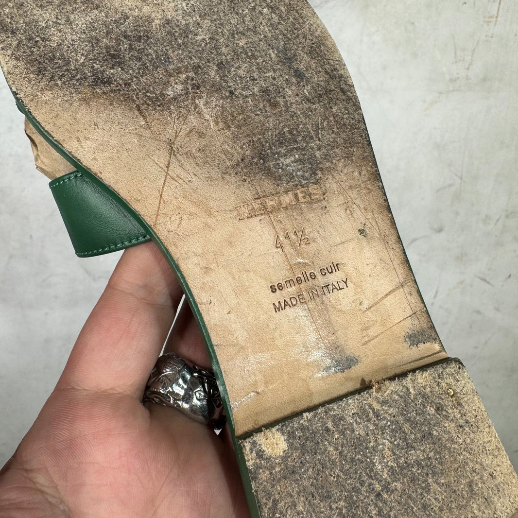 Hermes Green Oran Sandals