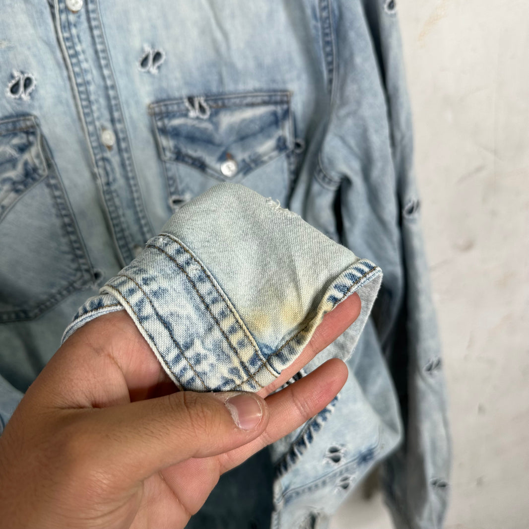 Amiri Paisley Denim Distressed Shirt
