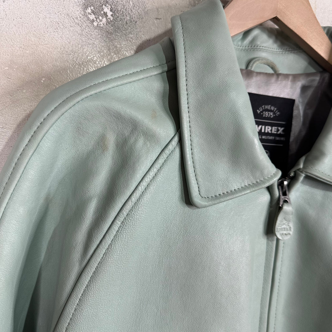 Avirex Teal Leather Crest Jacket