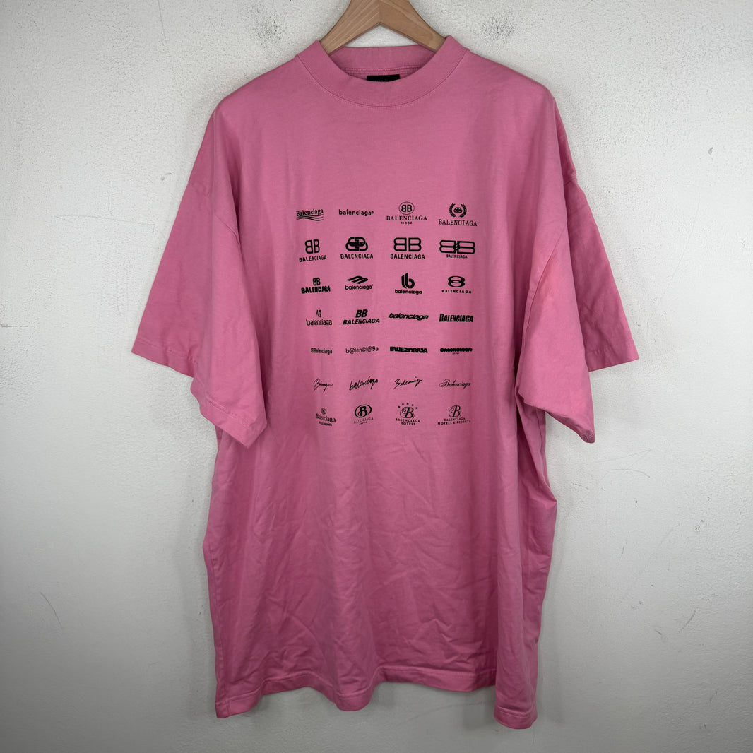 Balenciaga Pink Multi Logo T-Shirt