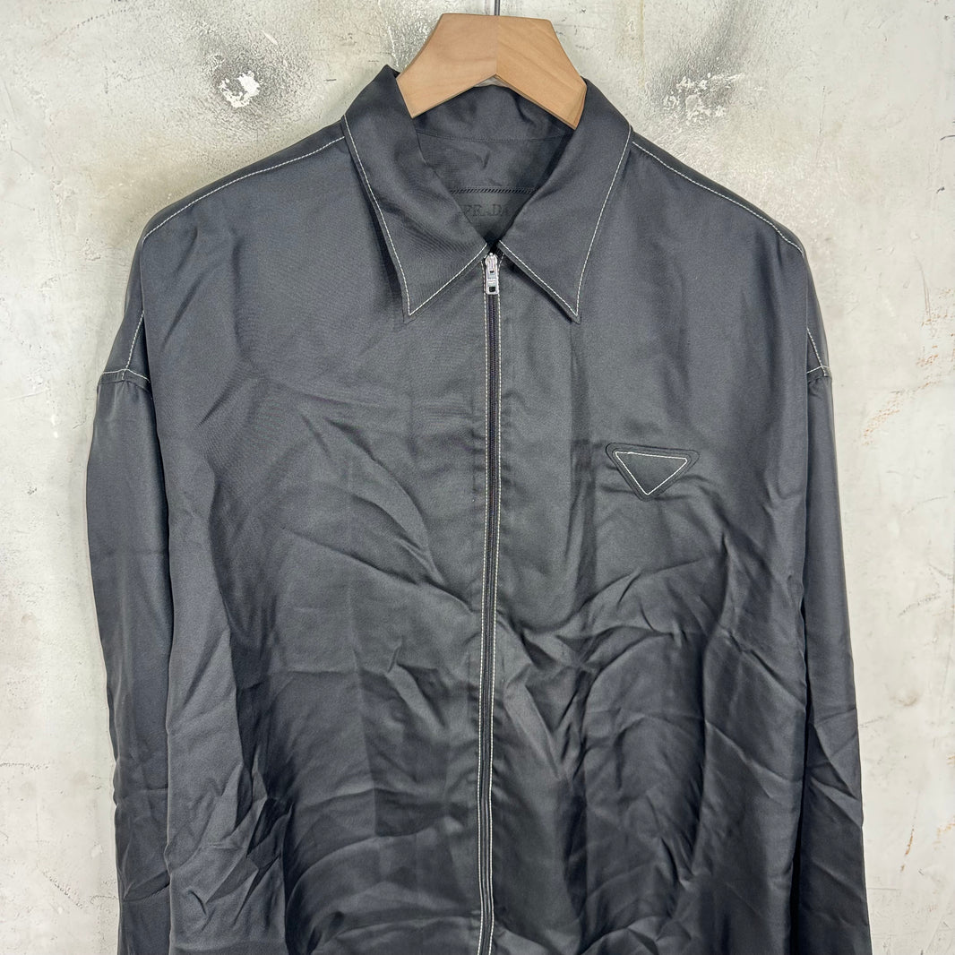 Prada Viscose Constrast Stitch Zip Shirt