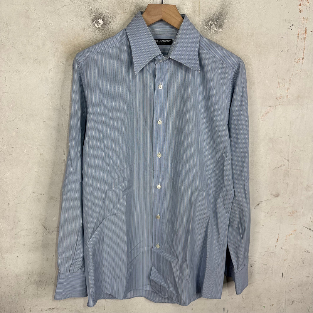 Dolce Gabanna Blue Striped LS Button Up