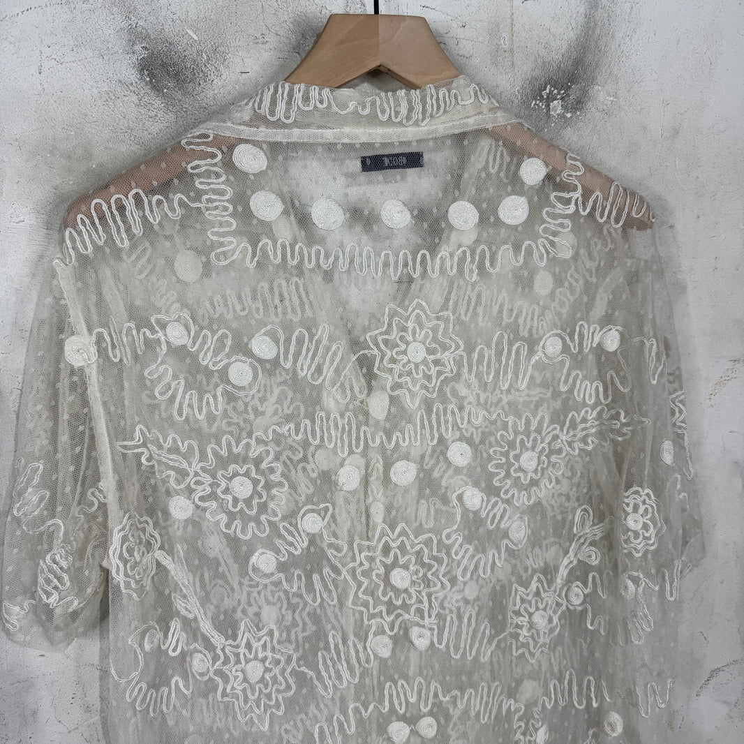 Bode Sheer Stitched Squiggly Shirt