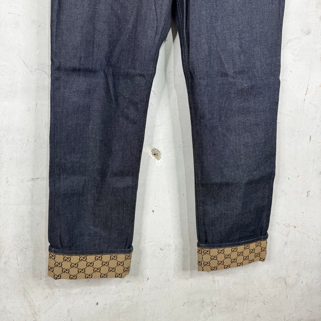 Gucci Monogram Cuffed Raw Jeans