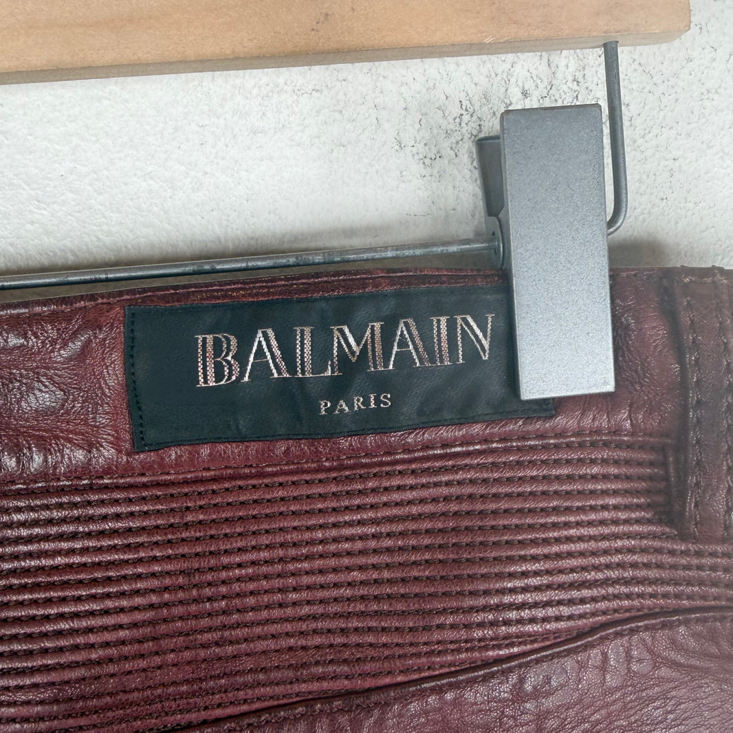 Balmain Rust Leather BIker Trousers
