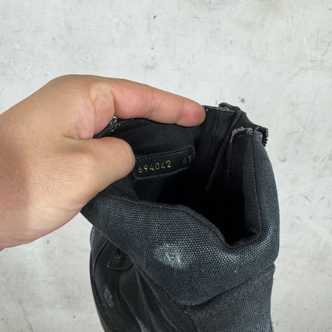 Balenciaga Black Distressed Strike Combat Boots