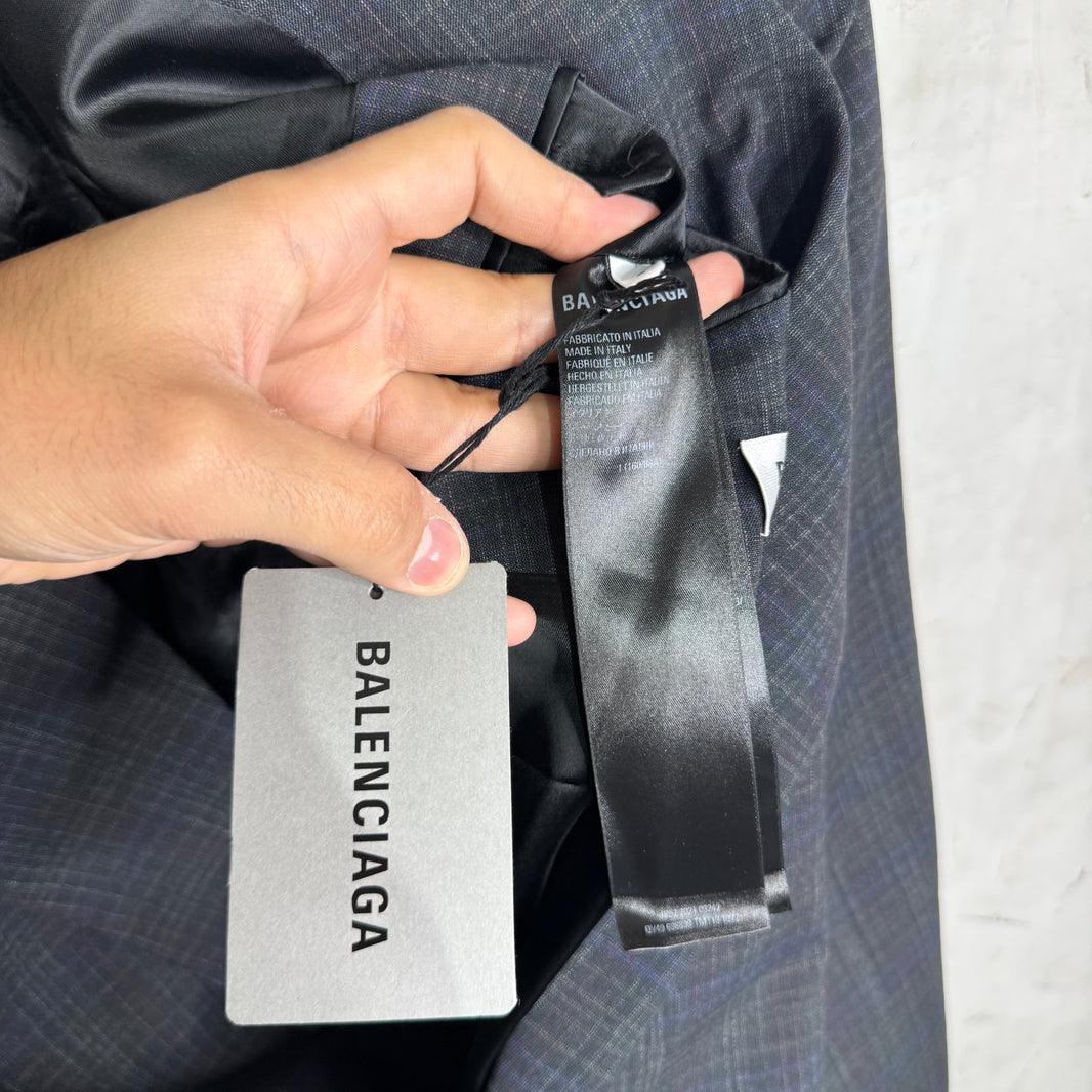 Balenciaga Wide Shoulder Plaid Double Breasted Blazer