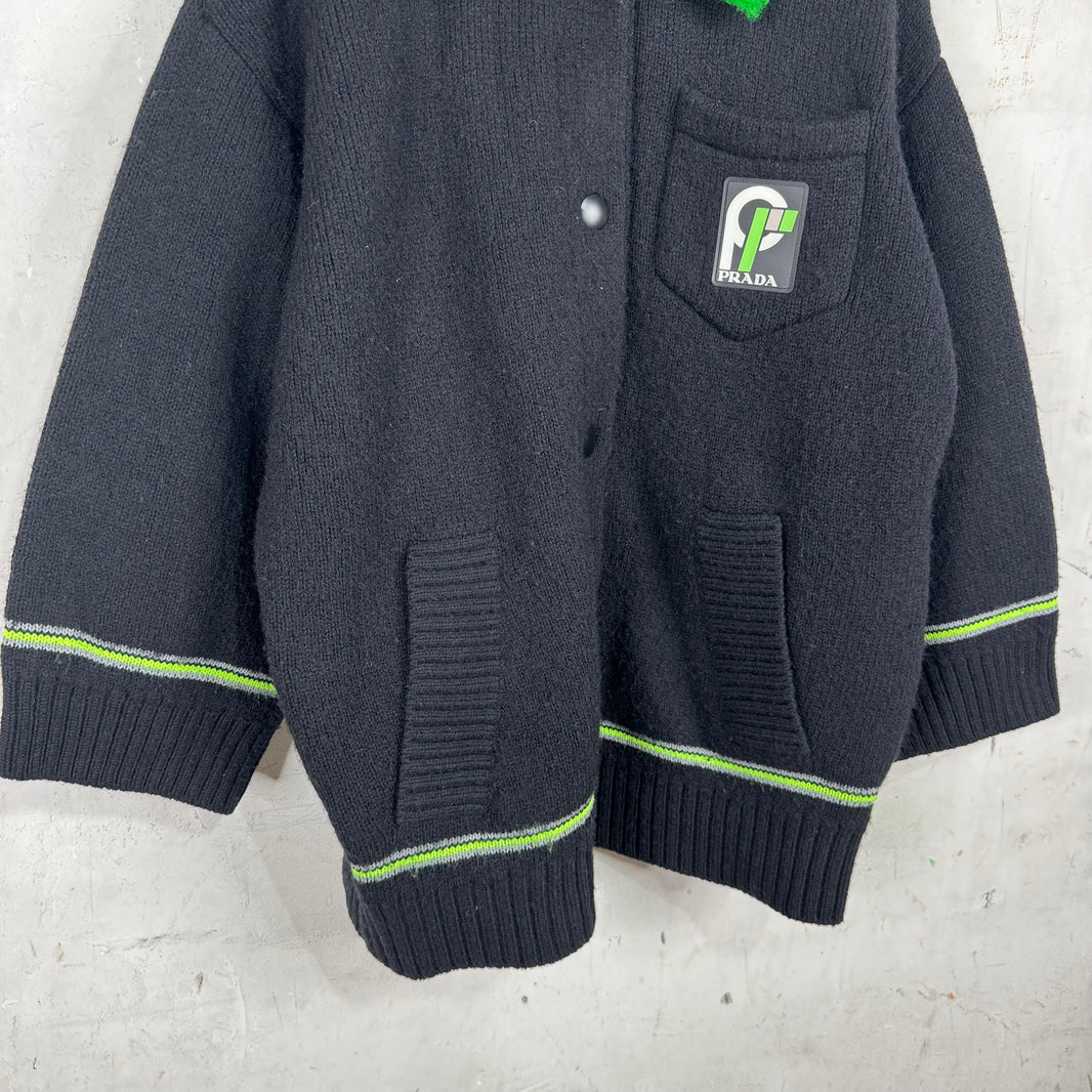 Prada Knitted Shearling Collared Cardigan