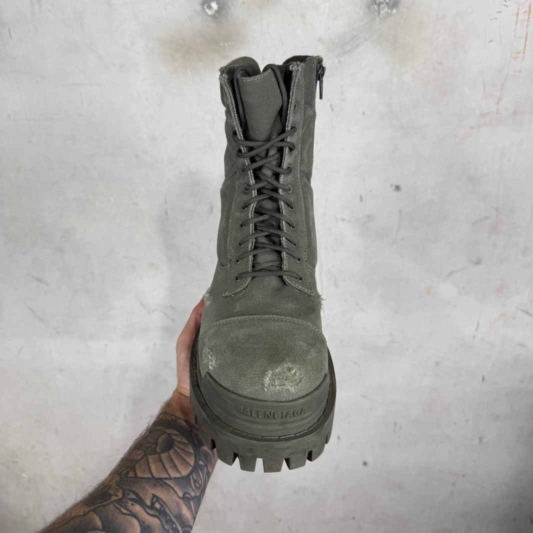 Balenciaga Khaki Distressed Strike Boots