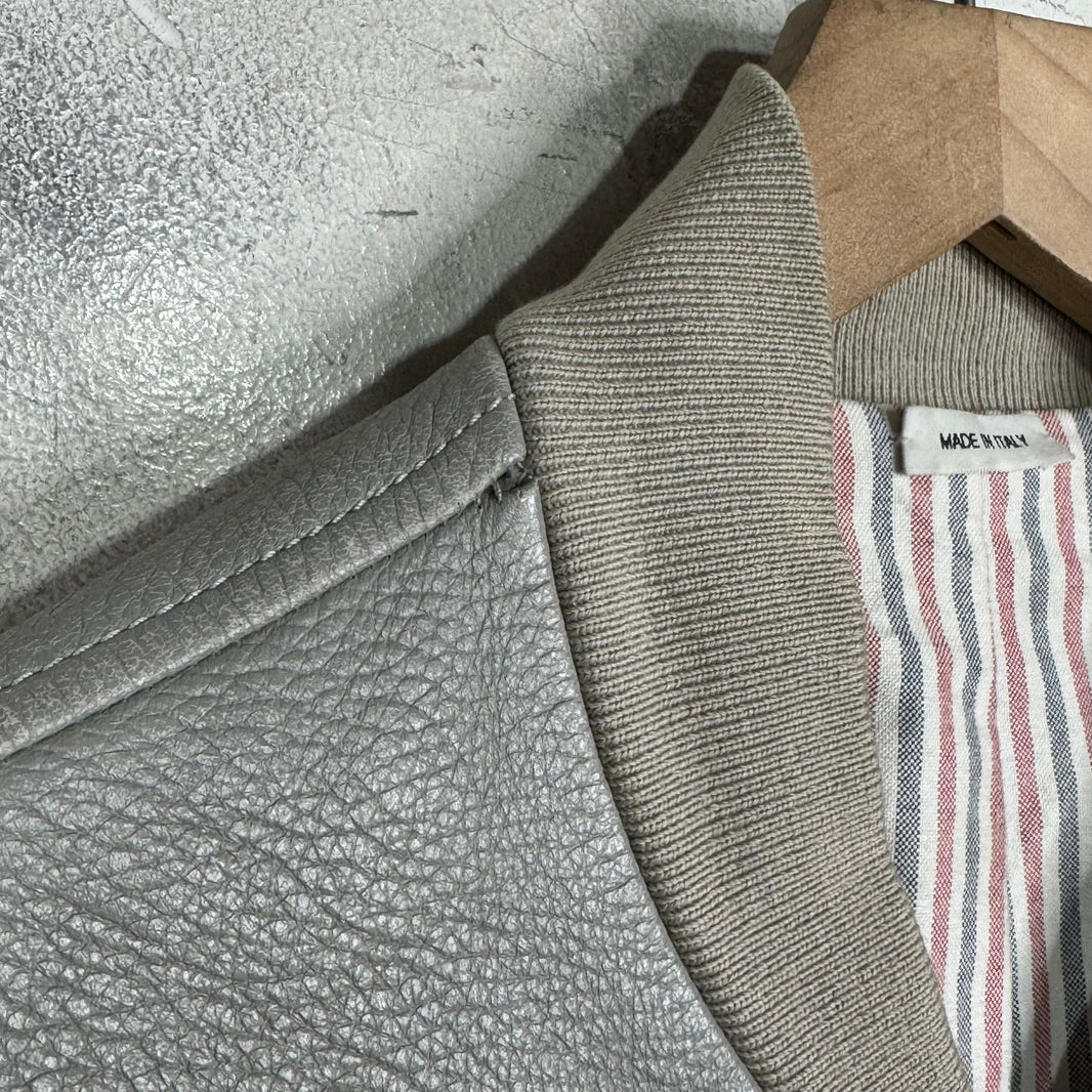 Thom Browne Grey Striped Leather Jacket