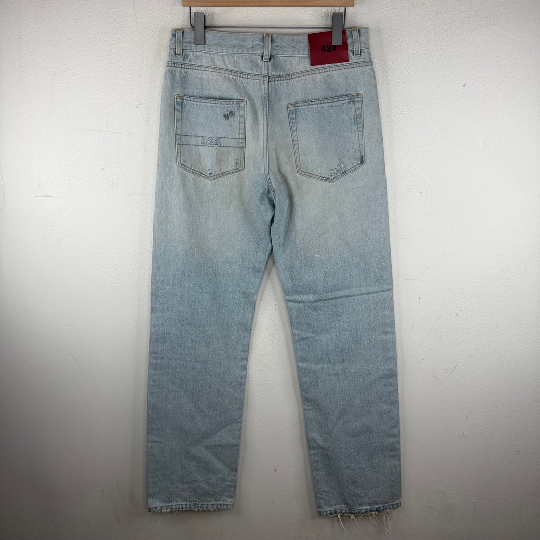 424 Distressed Straight Leg Jeans