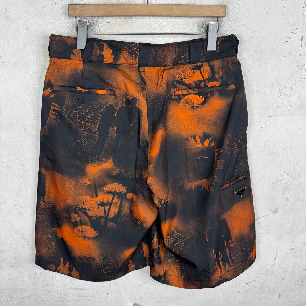 Prada Orange Printed Renylon Plaqued Shorts