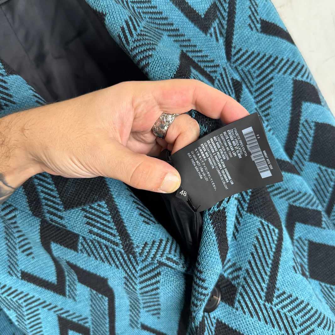 Prada Teal Patterened Trench Coat