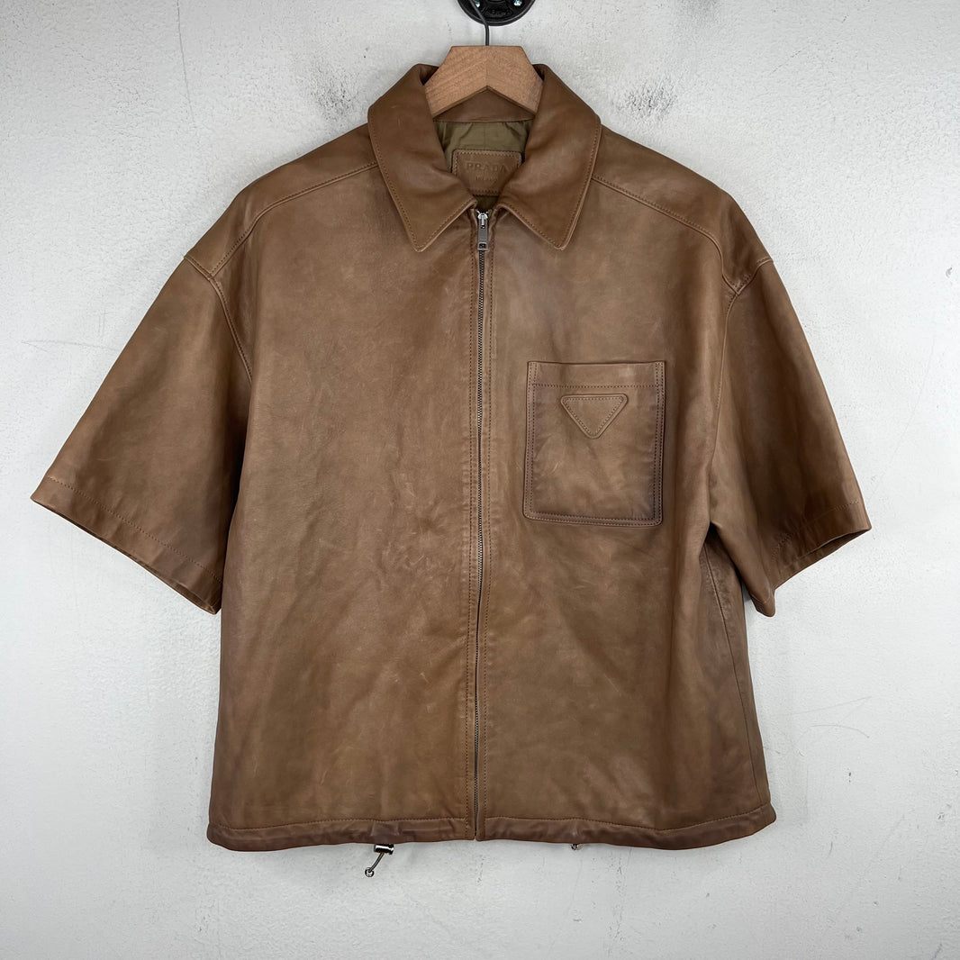 Prada Brown Nappa Lambskin Zip Shirt