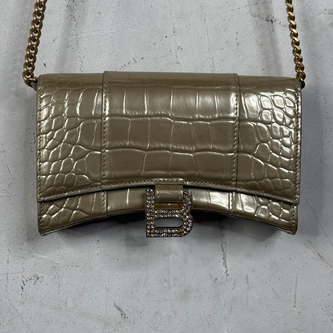 Balenciaga Gold Hourglass Chained Wallet Purse