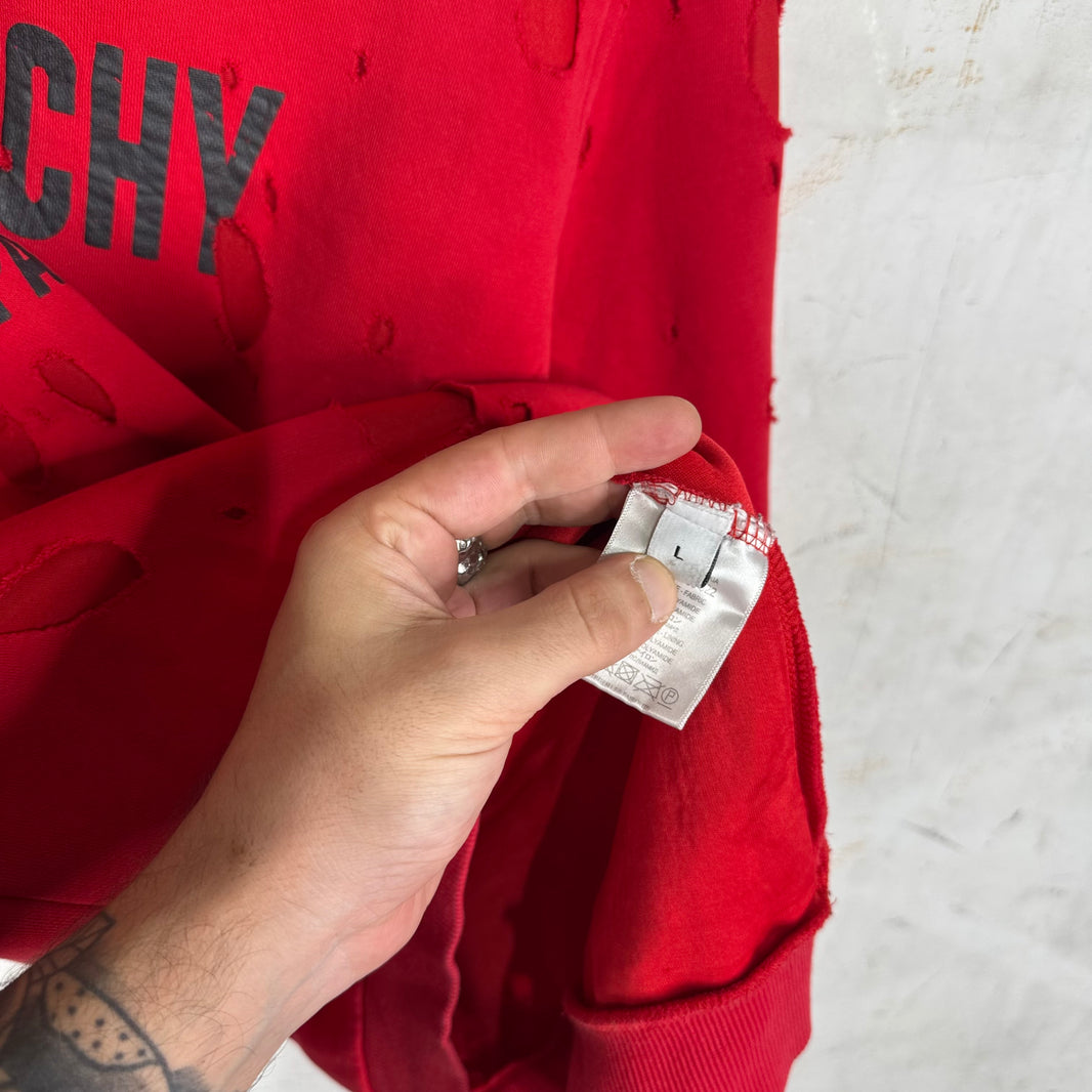 Givenchy Red Distressed Logo Crewneck