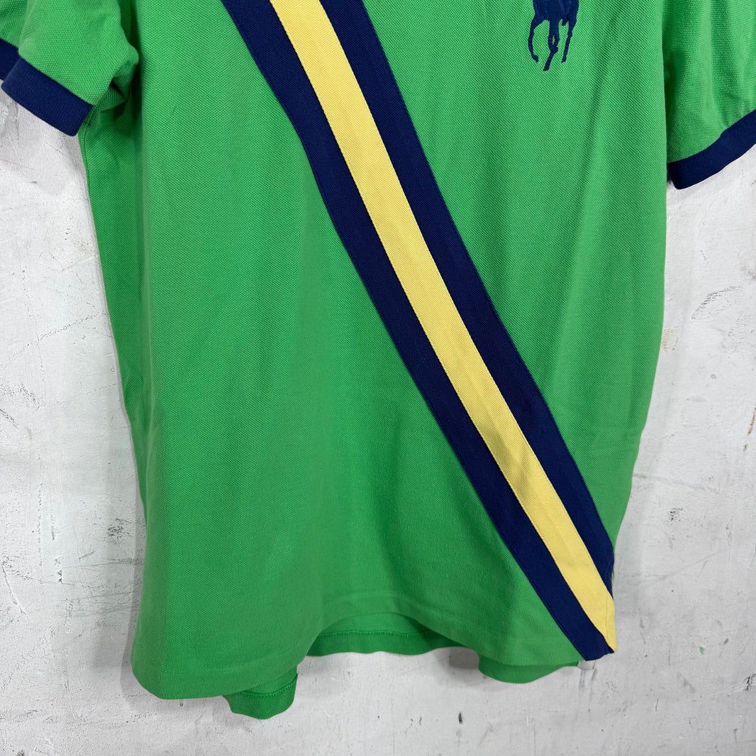 Ralph Lauren Green Blue Diagnal Strip Big Pony Polo