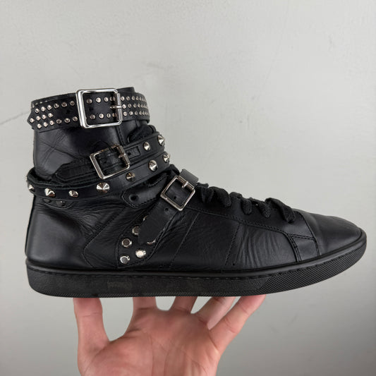Saint Laurent Leather Studded Strapped Sneakers