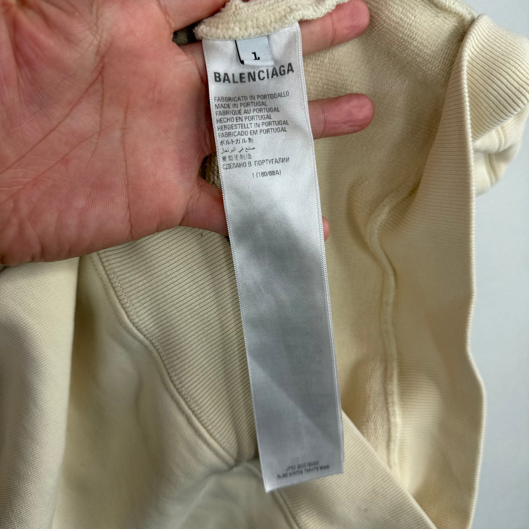 Balenciaga Cream Back Logo Zip-Up Hoodie