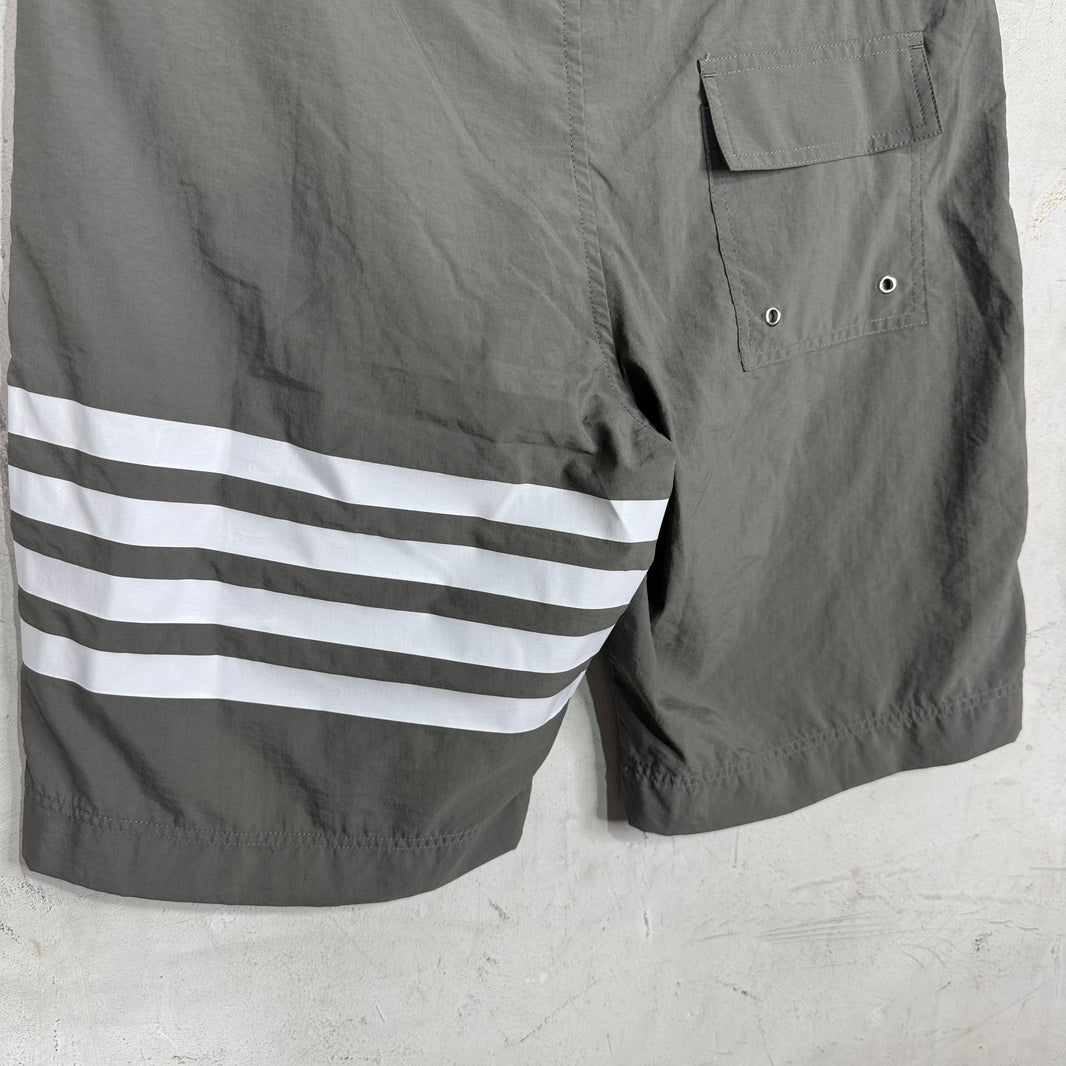 Thom Browne Grey Leg Striped Swim Trunks