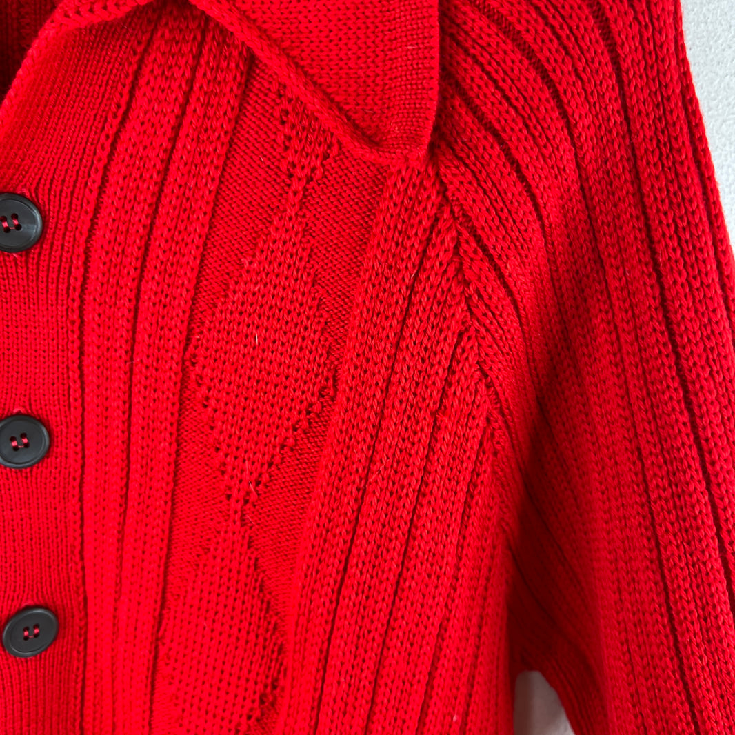 Prada Red Button Up Diamond Knit Cardigan