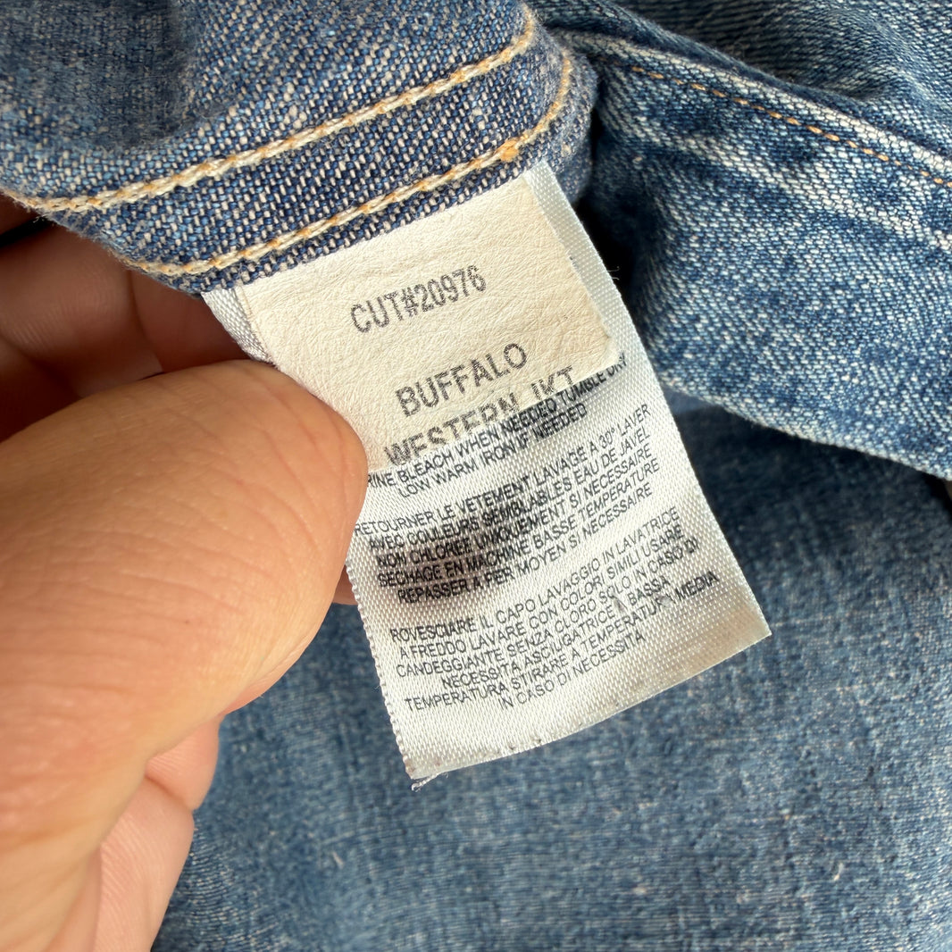 RRL Denim Western Snap Button Mandarin Collar Denim Shirt