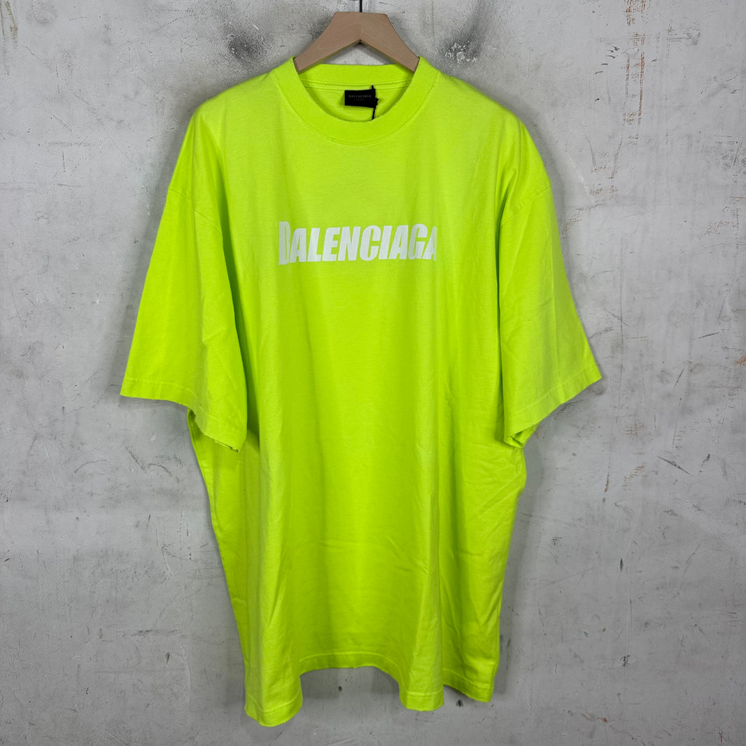 Balenciaga Neon Cracked Cap Logo T-Shirt