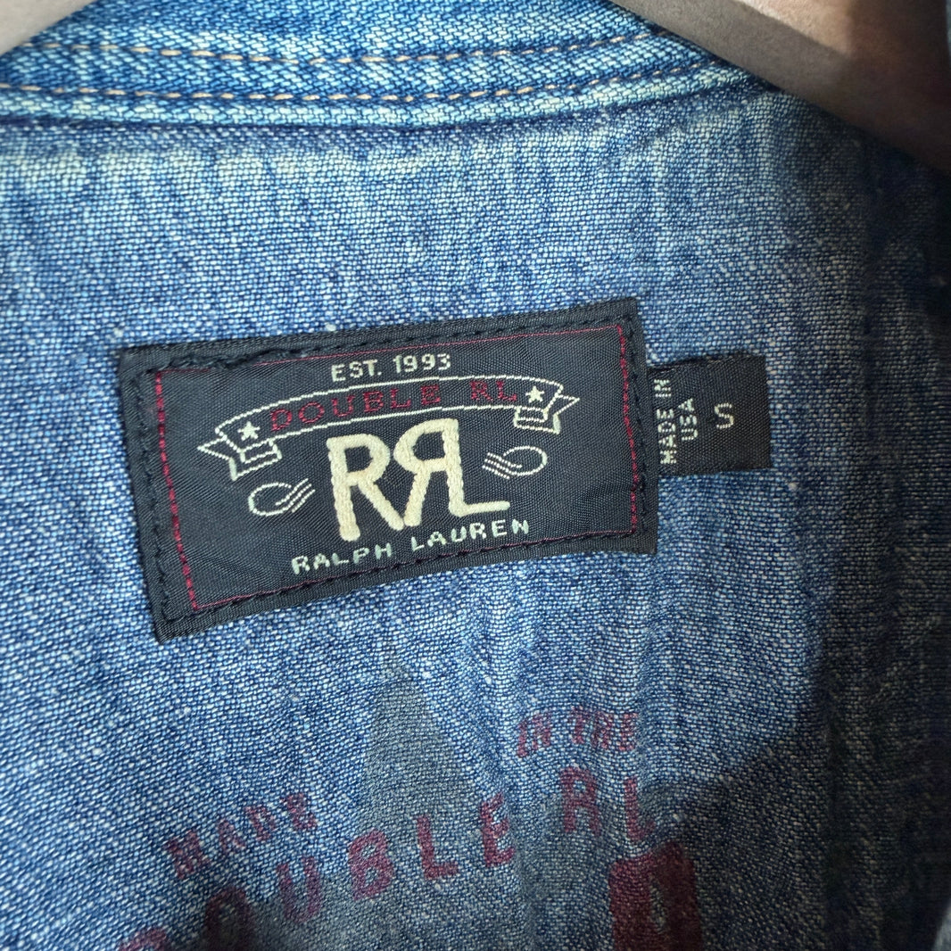 RRL Denim Western Snap Button Mandarin Collar Denim Shirt